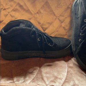 Black suede lace up bootie.